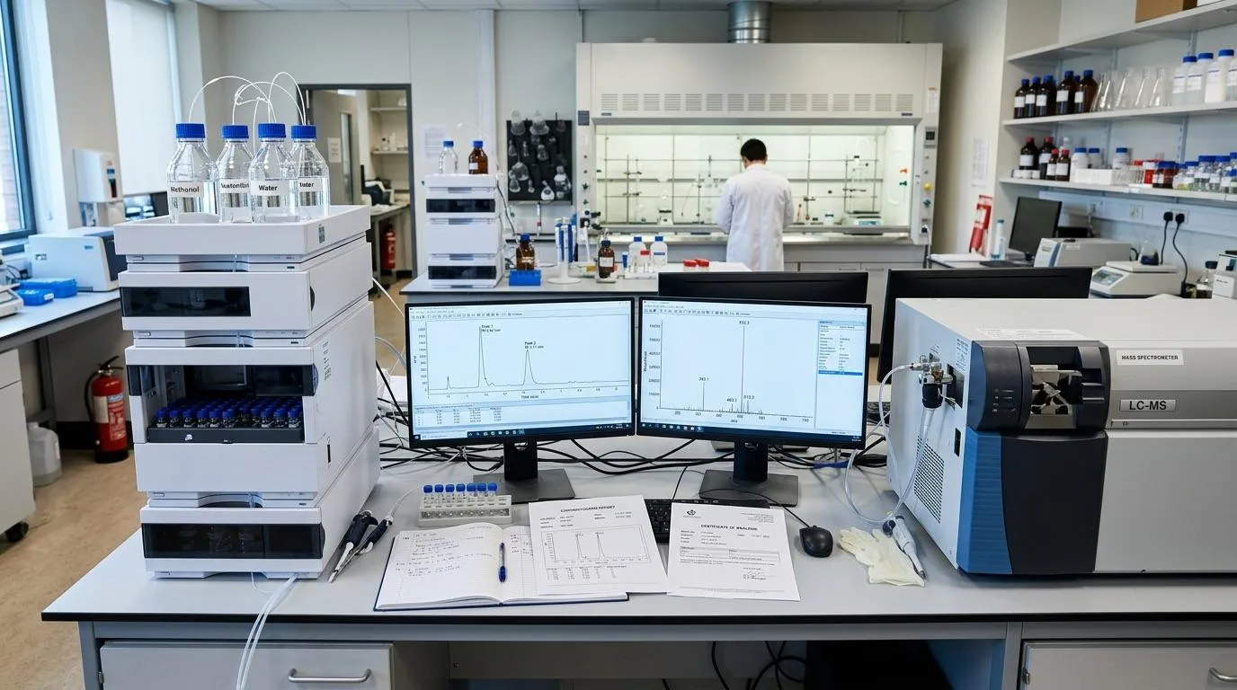 Chromatography instruments and analytical testing equipment in a modern laboratory